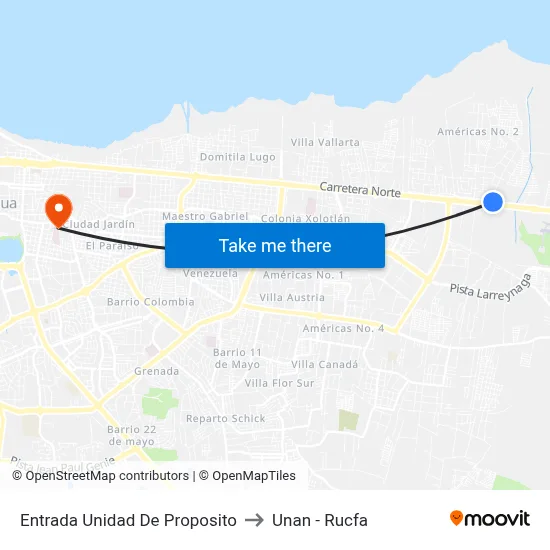 Entrada Unidad De Proposito to Unan - Rucfa map