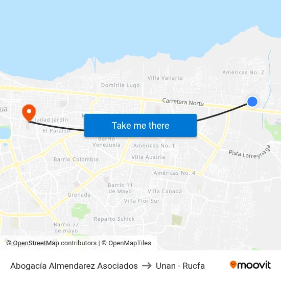 Abogacía Almendarez Asociados to Unan - Rucfa map