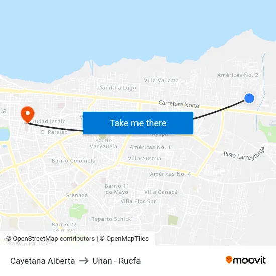 Cayetana Alberta to Unan - Rucfa map