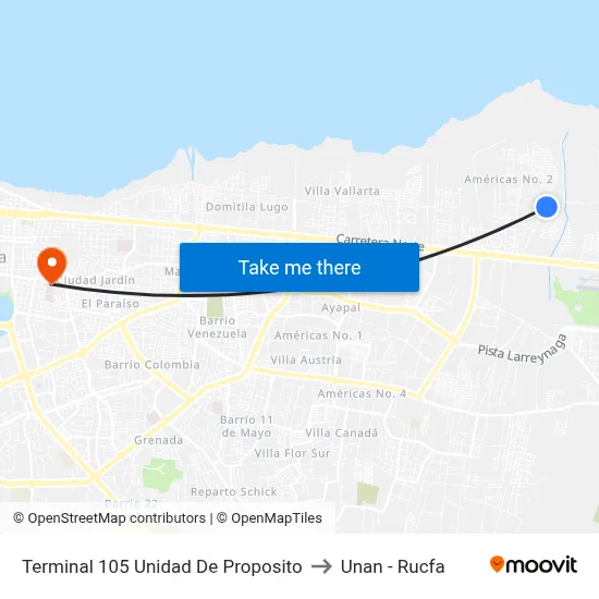 Terminal 105 Unidad De Proposito to Unan - Rucfa map