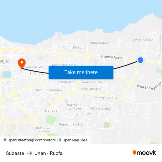 Subasta to Unan - Rucfa map