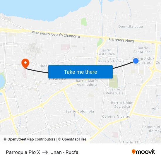 Parroquia Pio X to Unan - Rucfa map