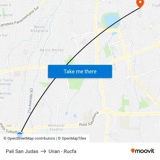 Palí San Judas to Unan - Rucfa map