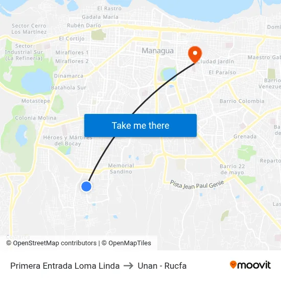 Primera Entrada Loma Linda to Unan - Rucfa map