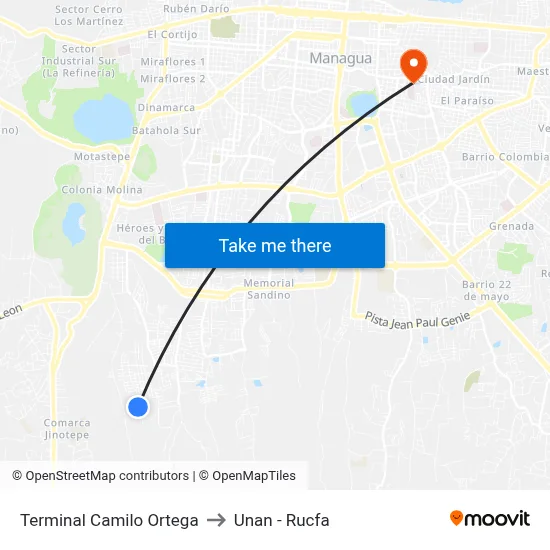 Terminal Camilo Ortega to Unan - Rucfa map