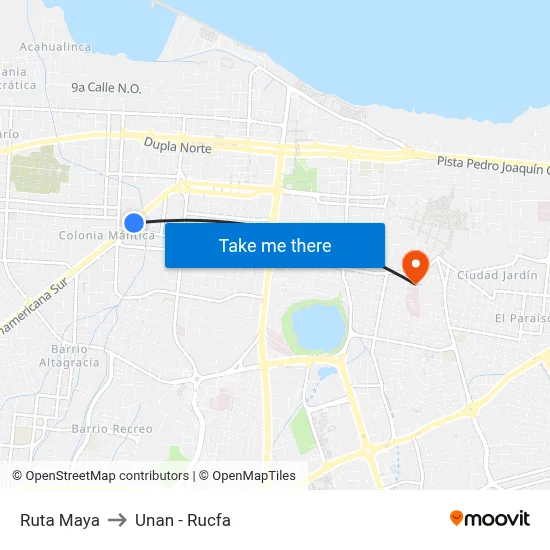 Ruta Maya to Unan - Rucfa map