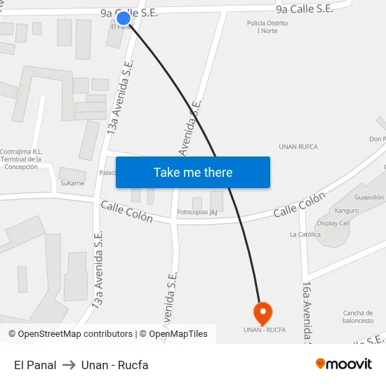 El Panal to Unan - Rucfa map