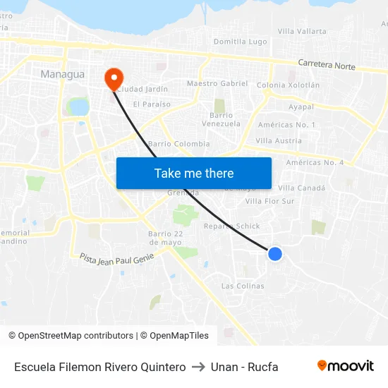 Escuela Filemon Rivero Quintero to Unan - Rucfa map