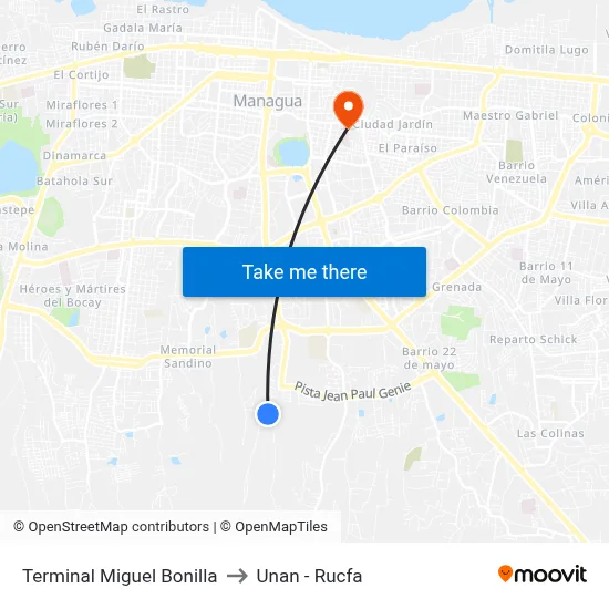 Terminal Miguel Bonilla to Unan - Rucfa map