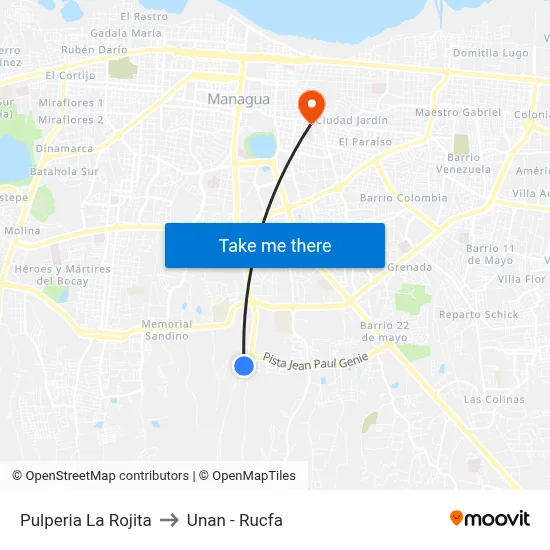 Pulperia La Rojita to Unan - Rucfa map