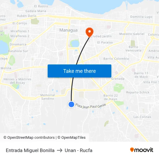 Entrada Miguel Bonilla to Unan - Rucfa map