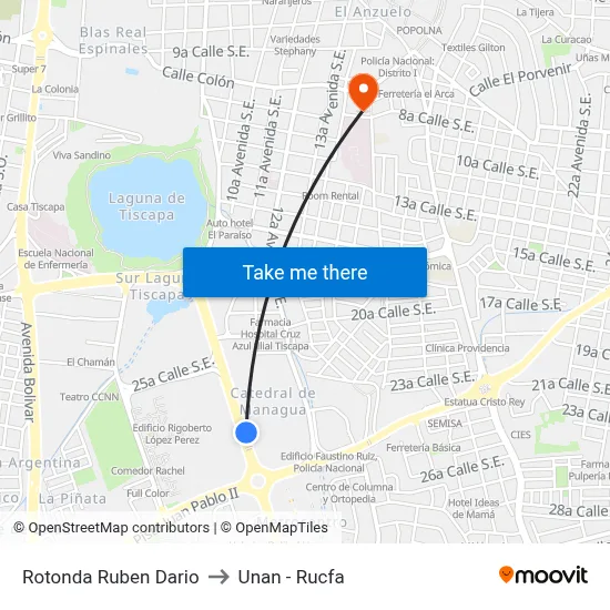 Rotonda Ruben Dario to Unan - Rucfa map