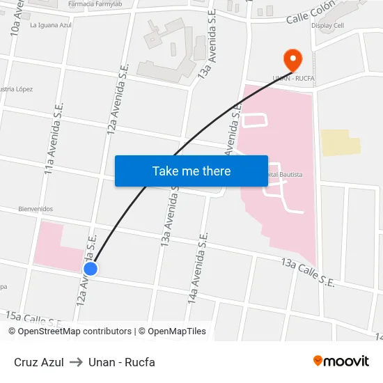 Cruz Azul to Unan - Rucfa map