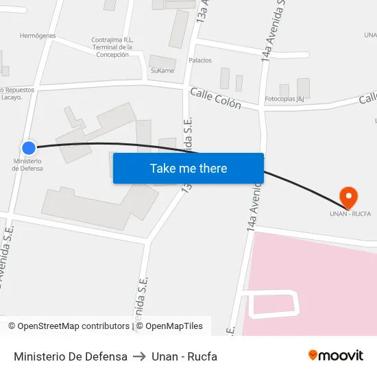 Ministerio De Defensa to Unan - Rucfa map