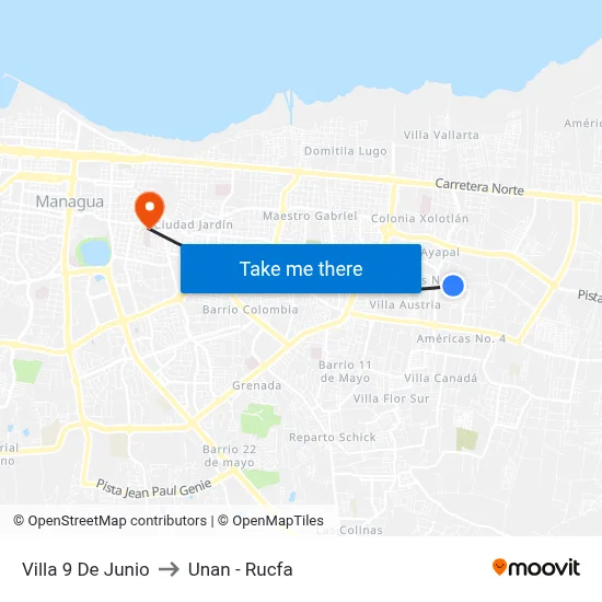 Villa 9 De Junio to Unan - Rucfa map