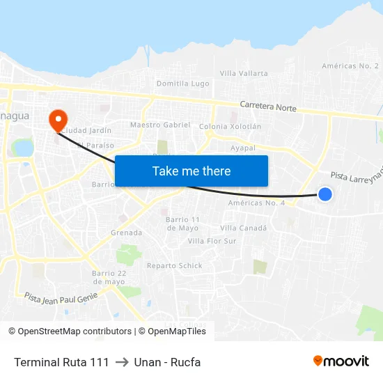 Terminal Ruta 111 to Unan - Rucfa map