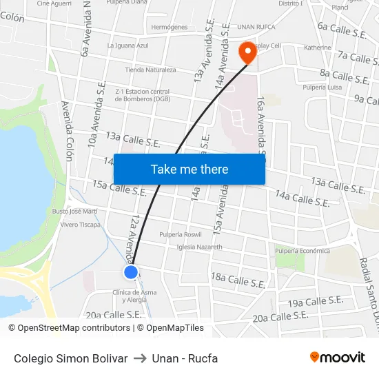 Colegio Simon Bolivar to Unan - Rucfa map