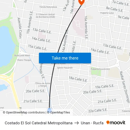Costado El Sol Catedral Metropolitana to Unan - Rucfa map