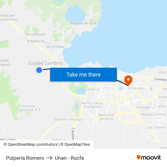 Pulpería Romero to Unan - Rucfa map