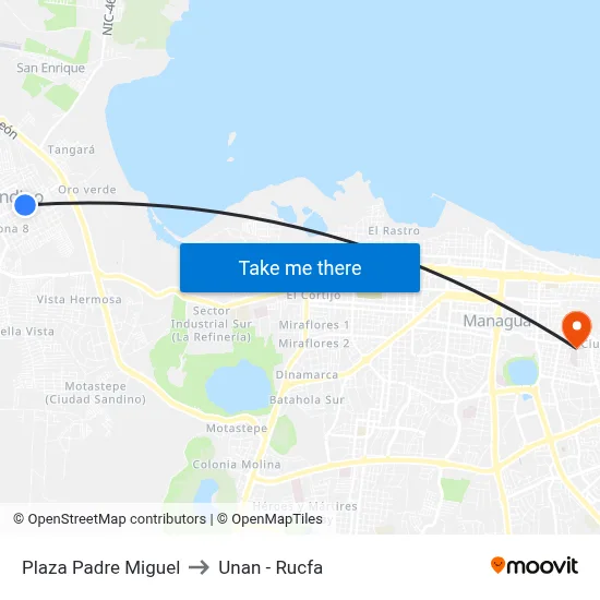 Plaza Padre Miguel to Unan - Rucfa map