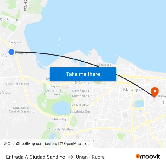 Entrada A Ciudad Sandino to Unan - Rucfa map