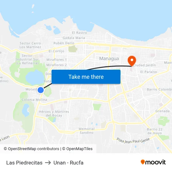 Las Piedrecitas to Unan - Rucfa map