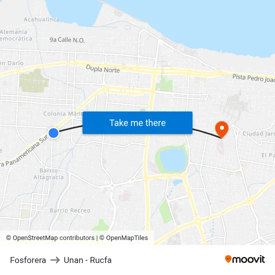 Fosforera to Unan - Rucfa map