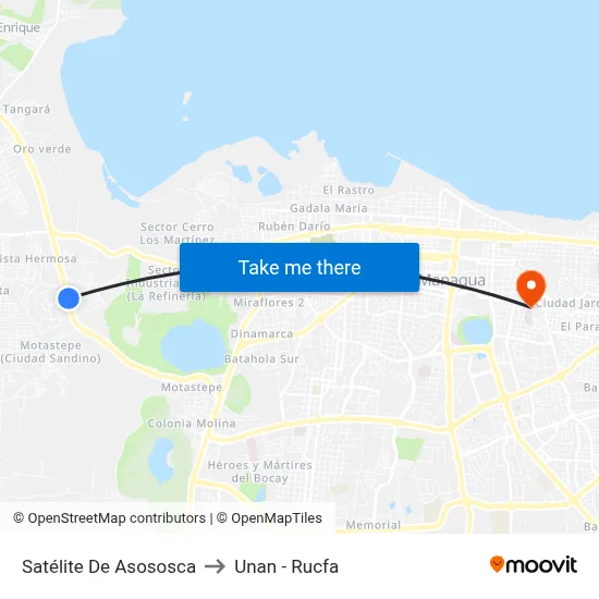 Satélite De Asososca to Unan - Rucfa map