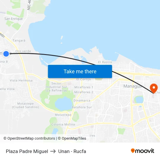 Plaza Padre Miguel to Unan - Rucfa map