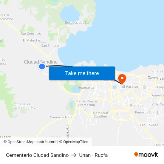 Cementerio Ciudad Sandino to Unan - Rucfa map