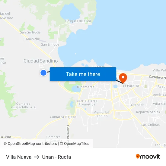 Villa Nueva to Unan - Rucfa map