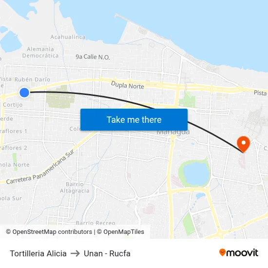 Tortilleria Alicia to Unan - Rucfa map