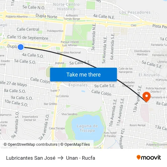 Lubricantes San José to Unan - Rucfa map