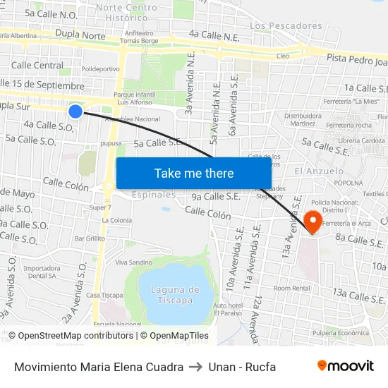 Movimiento Maria Elena Cuadra to Unan - Rucfa map