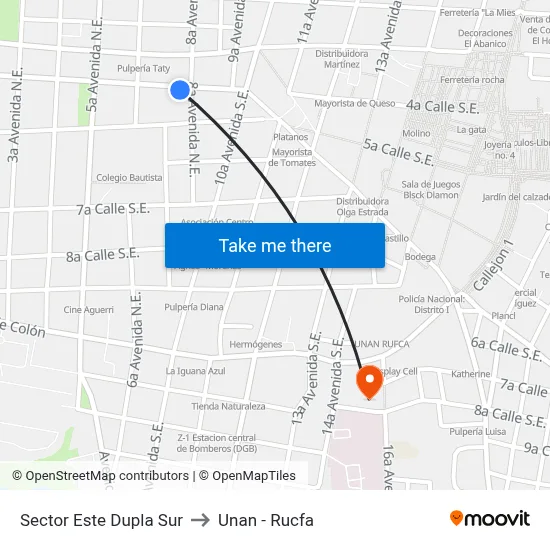 Sector Este Dupla Sur to Unan - Rucfa map