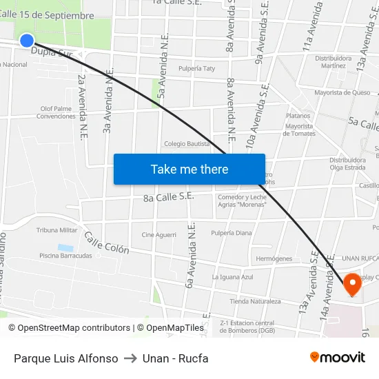 Parque Luis Alfonso to Unan - Rucfa map