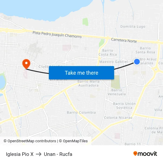 Iglesia Pio X to Unan - Rucfa map