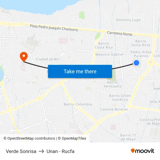 Verde Sonrisa to Unan - Rucfa map