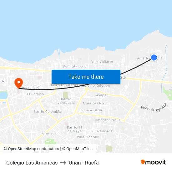 Colegio Las Américas to Unan - Rucfa map