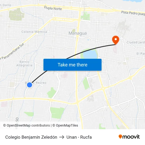 Colegio Benjamín Zeledón to Unan - Rucfa map