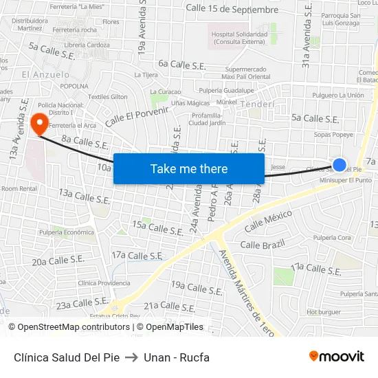 Clínica Salud Del Pie to Unan - Rucfa map