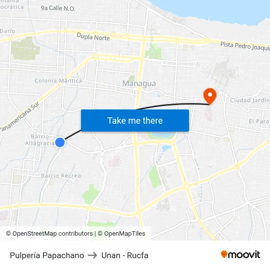 Pulpería Papachano to Unan - Rucfa map