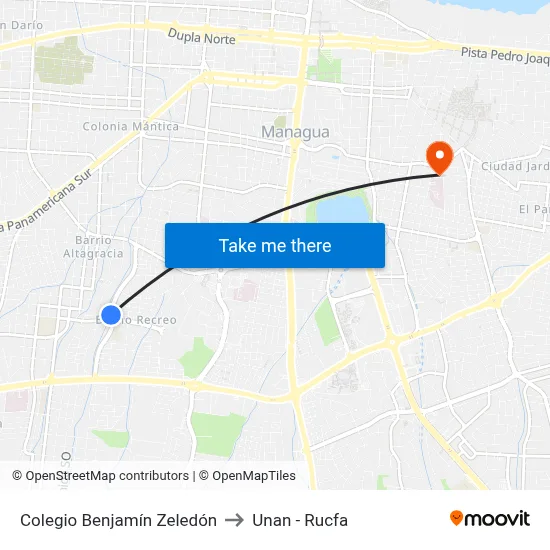 Colegio Benjamín Zeledón to Unan - Rucfa map