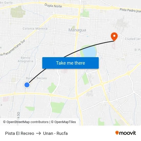 Pista El Recreo to Unan - Rucfa map