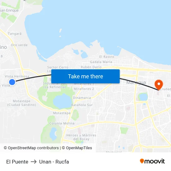 El Puente to Unan - Rucfa map
