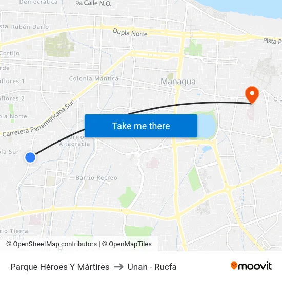 Parque Héroes Y Mártires to Unan - Rucfa map