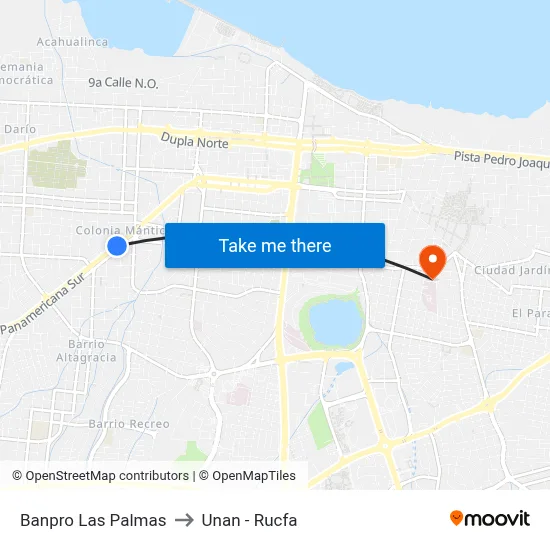 Banpro Las Palmas to Unan - Rucfa map