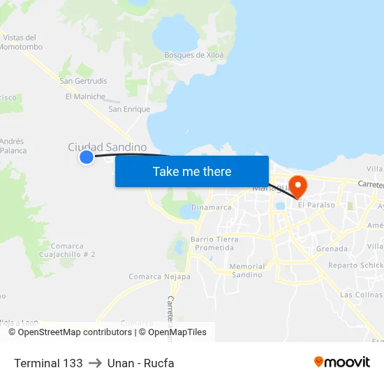 Terminal 133 to Unan - Rucfa map