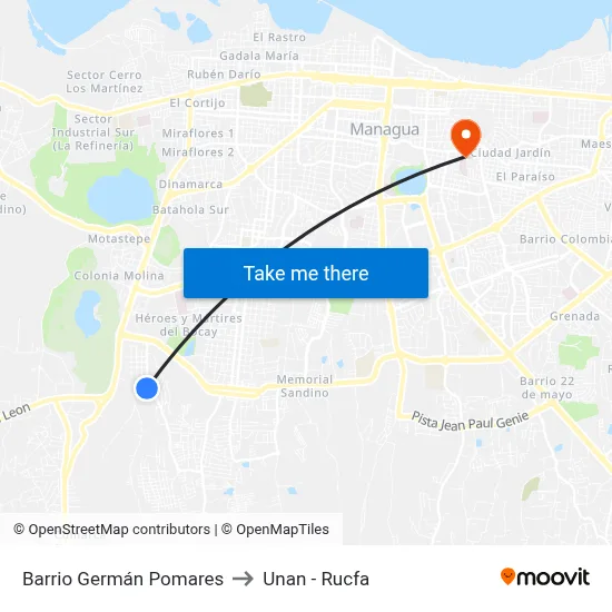 Barrio Germán Pomares to Unan - Rucfa map
