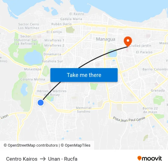 Centro Kairos to Unan - Rucfa map